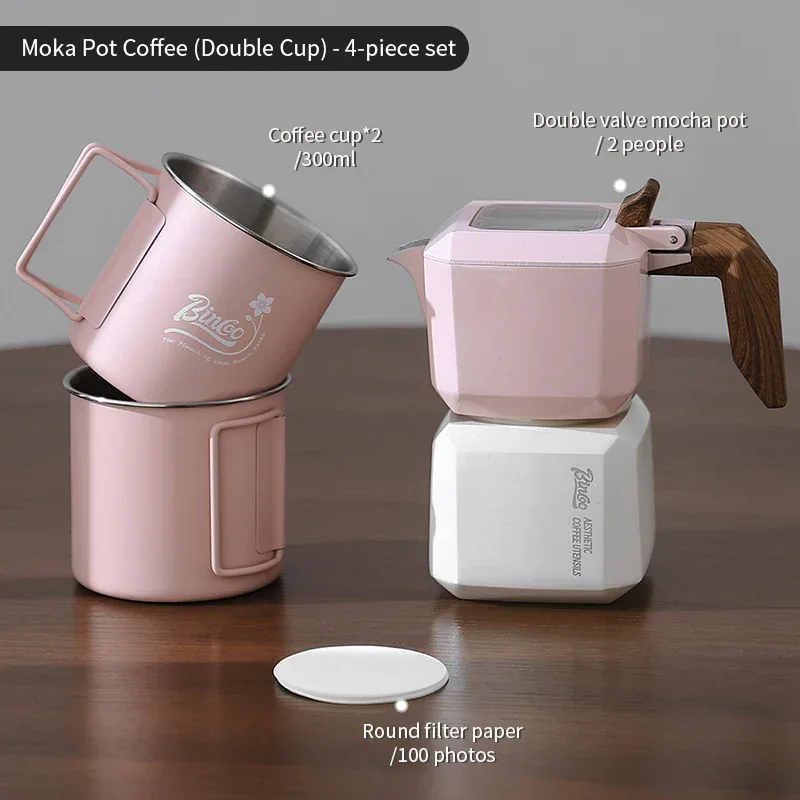 BINCOO Dual Valve Moka Pot Square Coffee Pot Espresso Pot Coffee Extraction Maker Set Electric Stove 220v Italian Home Barista