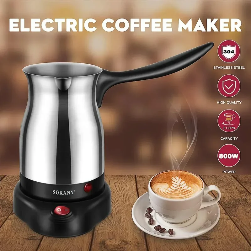 220V 800W Portable Electric Coffee Maker Turkish Greek Coffee Machine Stainless Steel Separated Home Office Espresso Moka Pot