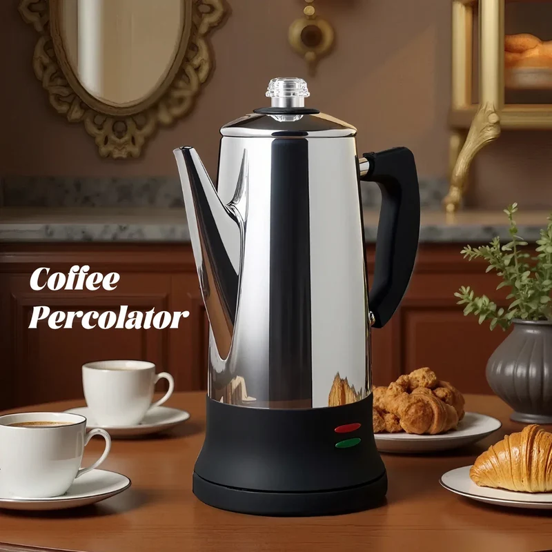 1.8L Electric Coffee Percolator 12 Cup Stainless Steel Coffee Pot with Keep Warm Function Reusable Filter Basket Coffee Maker