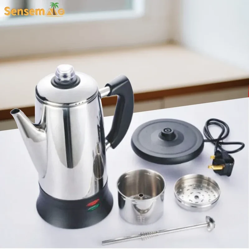 1.8L Electric Coffee Percolator 12 Cup Stainless Steel Coffee Pot with Keep Warm Function Reusable Filter Basket Coffee Maker