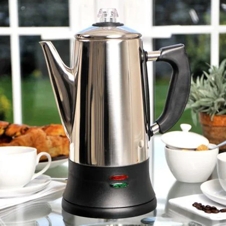 1.8L Electric Coffee Percolator 12 Cup Stainless Steel Coffee Pot with Keep Warm Function Reusable Filter Basket Coffee Maker
