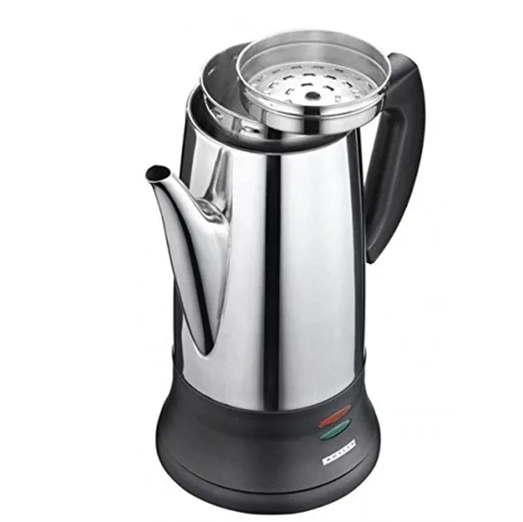 1.8L Electric Coffee Percolator 12 Cup Stainless Steel Coffee Pot with Keep Warm Function Reusable Filter Basket Coffee Maker