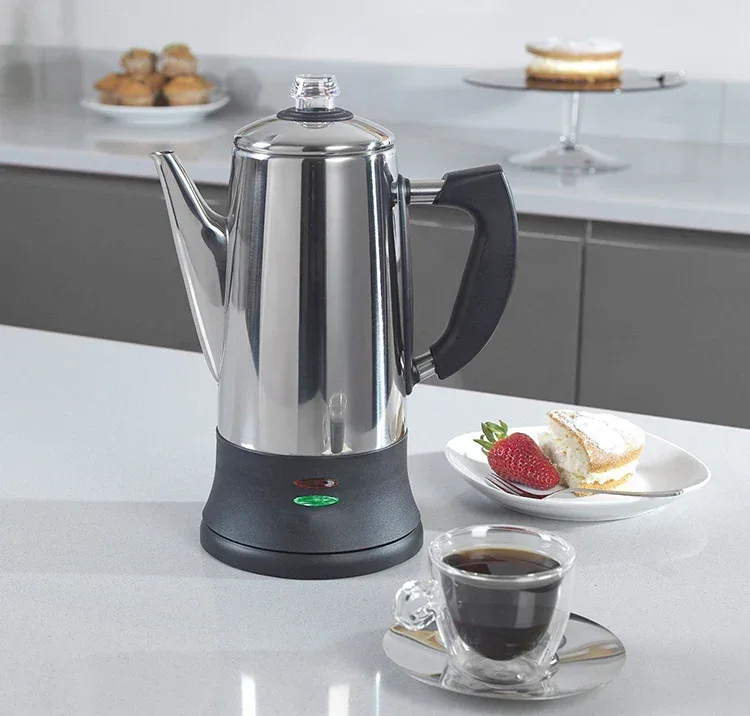 1.8L Electric Coffee Percolator 12 Cup Stainless Steel Coffee Pot with Keep Warm Function Reusable Filter Basket Coffee Maker