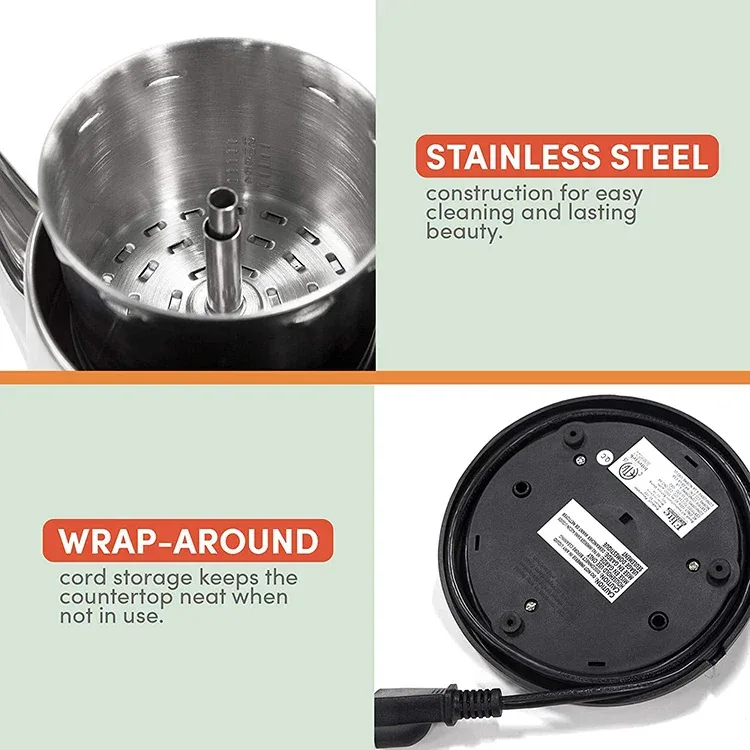 1.8L Electric Coffee Percolator 12 Cup Stainless Steel Coffee Pot with Keep Warm Function Reusable Filter Basket Coffee Maker