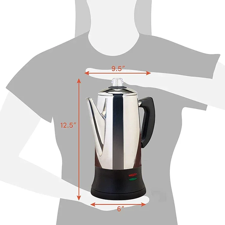 1.8L Electric Coffee Percolator 12 Cup Stainless Steel Coffee Pot with Keep Warm Function Reusable Filter Basket Coffee Maker
