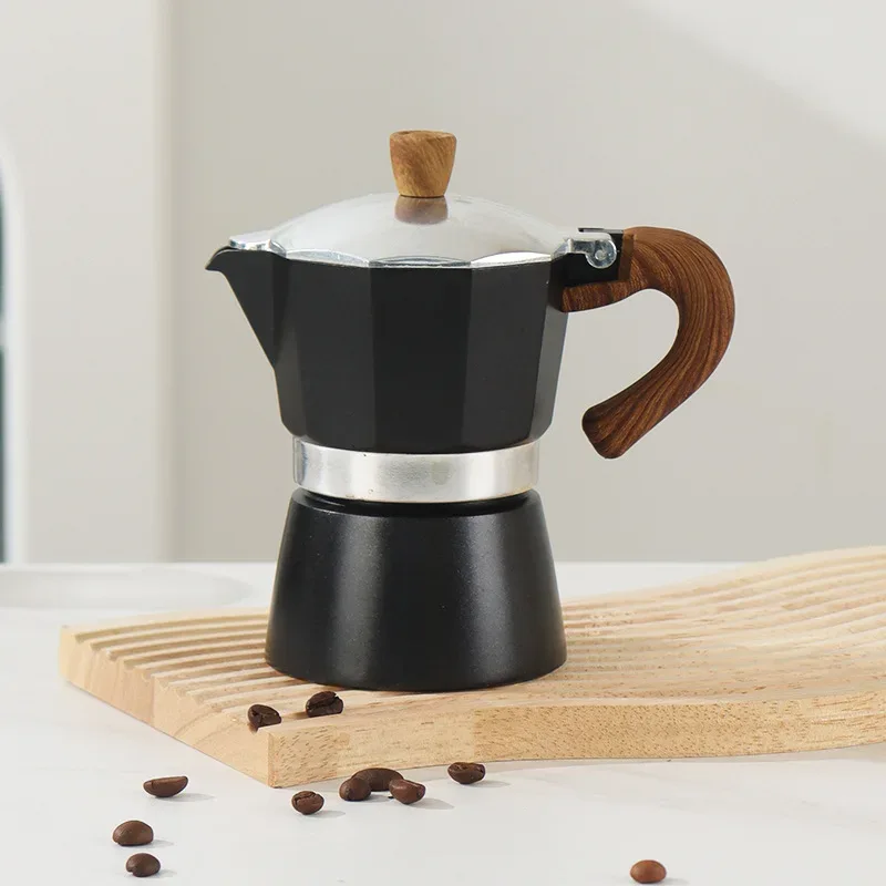 Electric Octagonal 3 Cup Black Coffee Maker Double Valve Moka Coffee Pot Espresso Aluminum Alloy Stainless Steel Moka Pot Set
