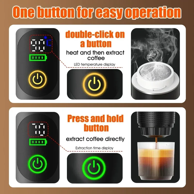 DENOKIN Portable Espresso Coffee Machine With Digital Display 3-in-1 Capsule Coffee Maker for Car & Home Camping Coffee Maker