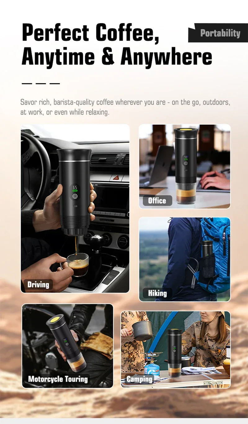 DENOKIN Portable Espresso Coffee Machine With Digital Display 3-in-1 Capsule Coffee Maker for Car & Home Camping Coffee Maker