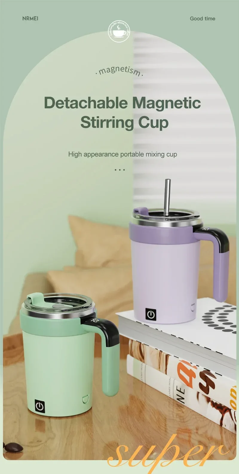 Detachable Automatic Mixing Coffee Cup Intelligent Temperature Measuring Rechargeable Mug Suitable for Office/Kitchen/Travel