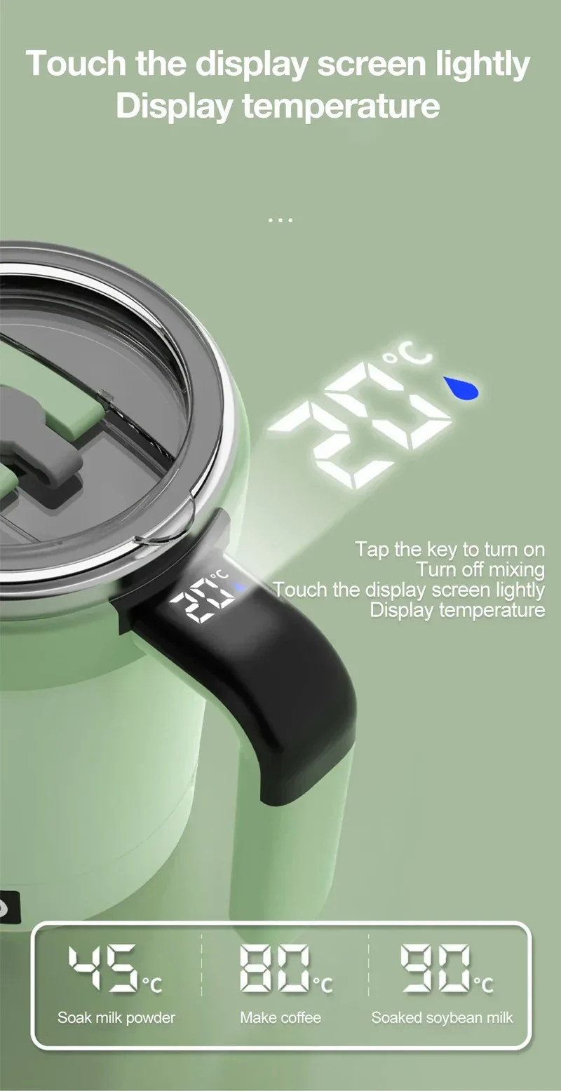 Detachable Automatic Mixing Coffee Cup Intelligent Temperature Measuring Rechargeable Mug Suitable for Office/Kitchen/Travel