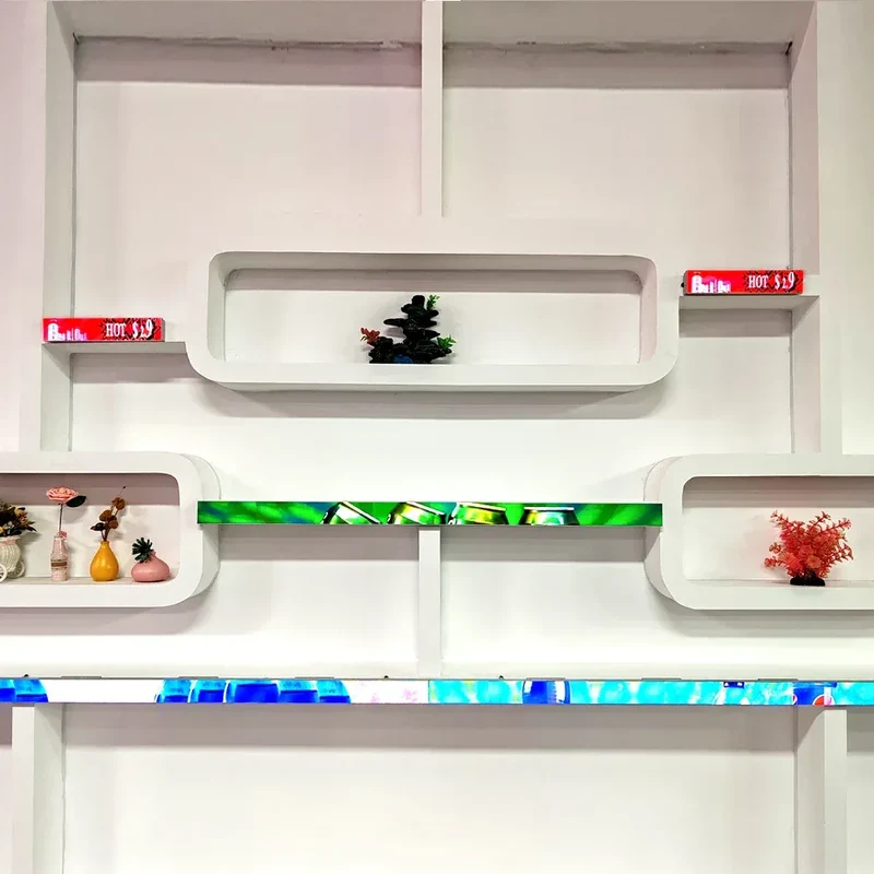The LED Screen on the Shelves of Shopping Malls and Retail Stores and the LED Strip Screen of Digital Advertisements