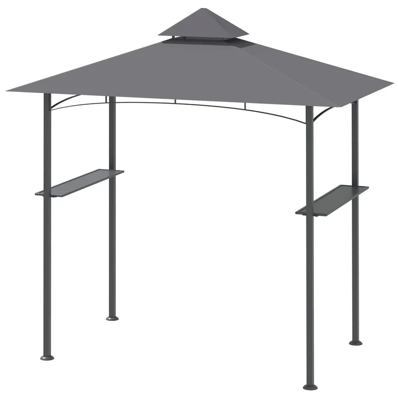 8' x 5' Grill Gazebo with Double Roof, Outdoor BBQ Canopy Gazebo with 2 Side Shelves for Patio Yard Garden Gray