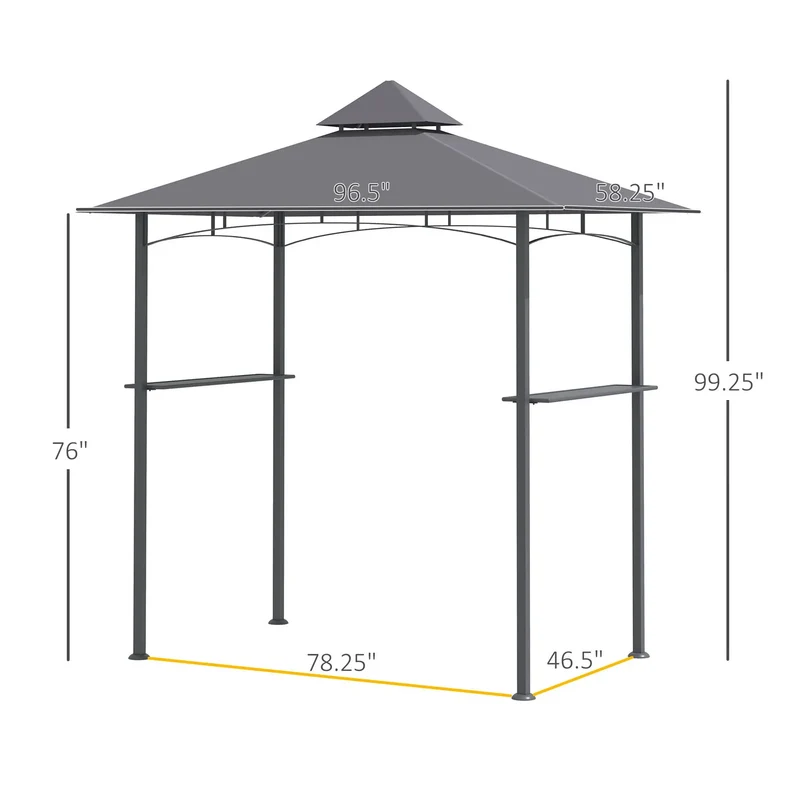 8' x 5' Grill Gazebo with Double Roof, Outdoor BBQ Canopy Gazebo with 2 Side Shelves for Patio Yard Garden Gray
