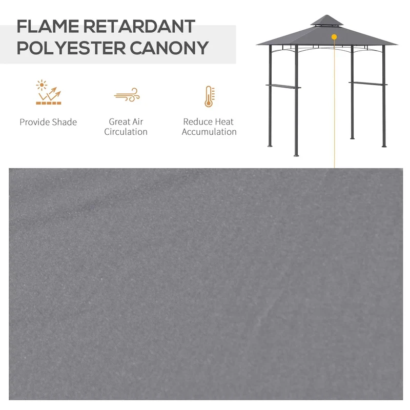 8' x 5' Grill Gazebo with Double Roof, Outdoor BBQ Canopy Gazebo with 2 Side Shelves for Patio Yard Garden Gray