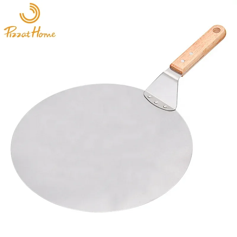 Stainless Steel Pizza Peel Wooden Handle Pizza Shovel Round Paddle Pizza Peels Cake Shovel Spatula Baking Tools