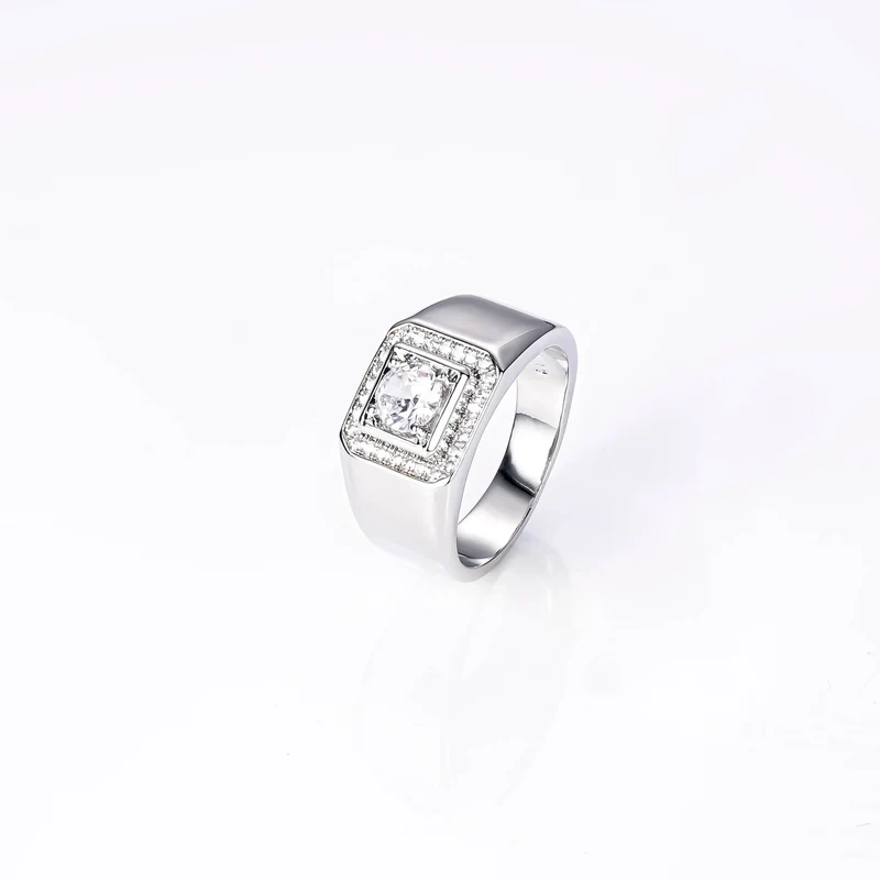 CM Jewelry Wholesale Classic Fashion High Quality Brass Zircon Gemstone Men Man Boys Glossy White Gold Plating Men's Rings