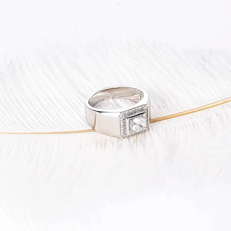 CM Jewelry Wholesale Classic Fashion High Quality Brass Zircon Gemstone Men Man Boys Glossy White Gold Plating Men's Rings