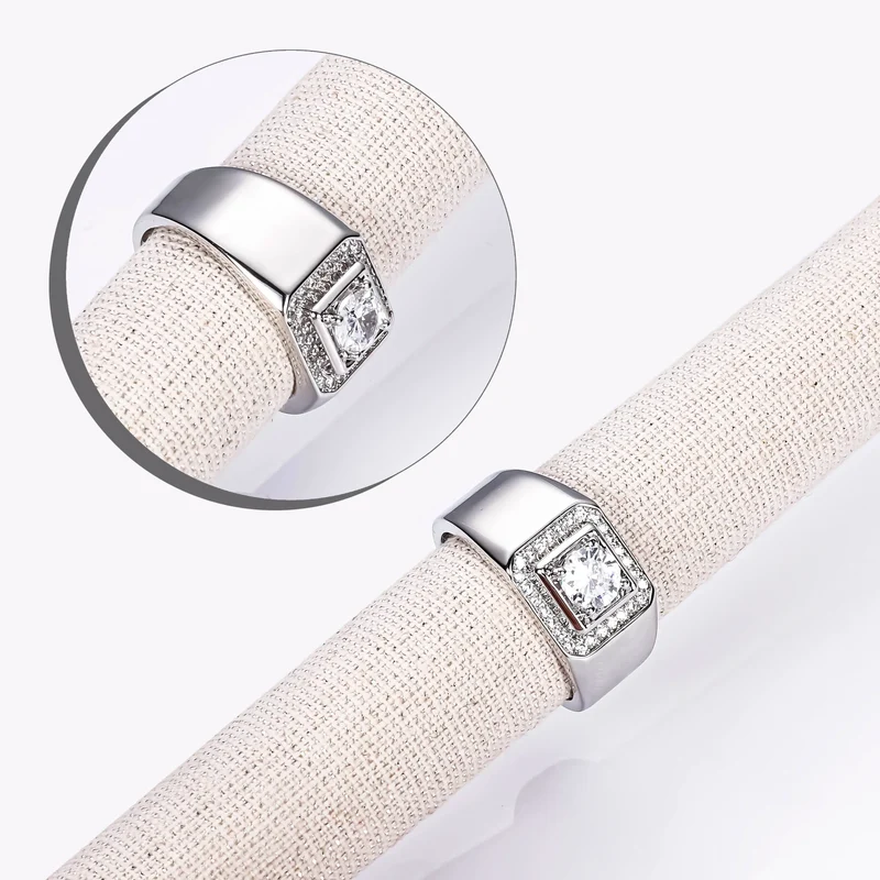 CM Jewelry Wholesale Classic Fashion High Quality Brass Zircon Gemstone Men Man Boys Glossy White Gold Plating Men's Rings