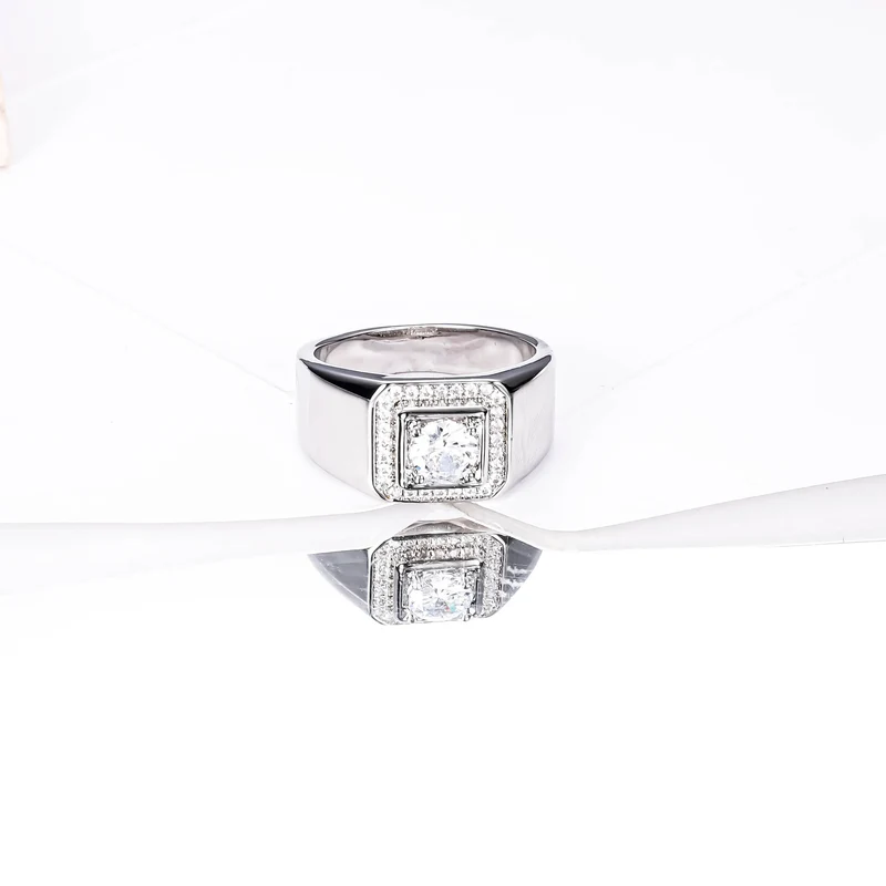 CM Jewelry Wholesale Classic Fashion High Quality Brass Zircon Gemstone Men Man Boys Glossy White Gold Plating Men's Rings