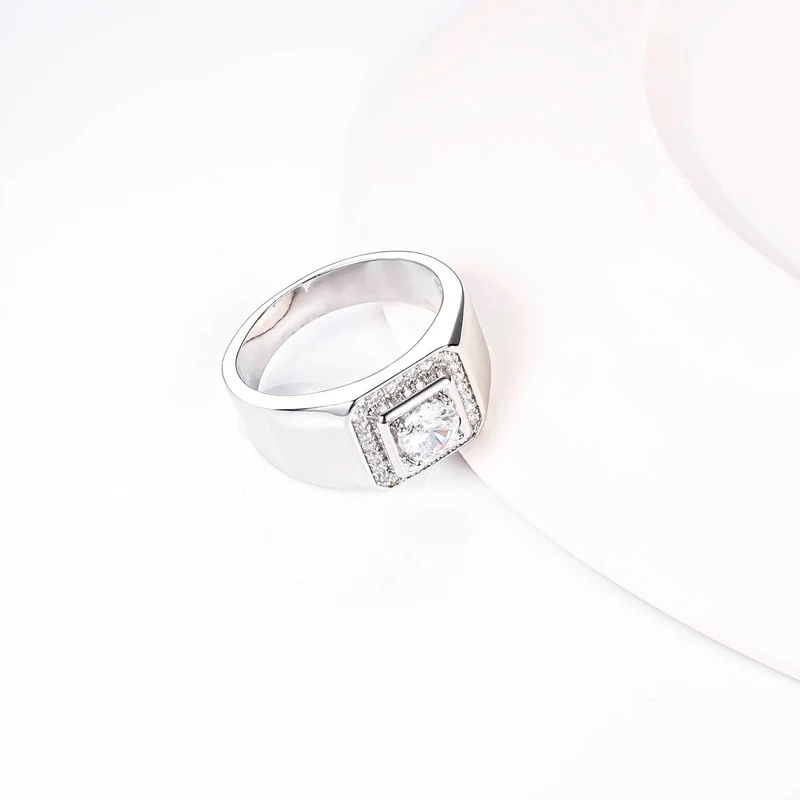 CM Jewelry Wholesale Classic Fashion High Quality Brass Zircon Gemstone Men Man Boys Glossy White Gold Plating Men's Rings