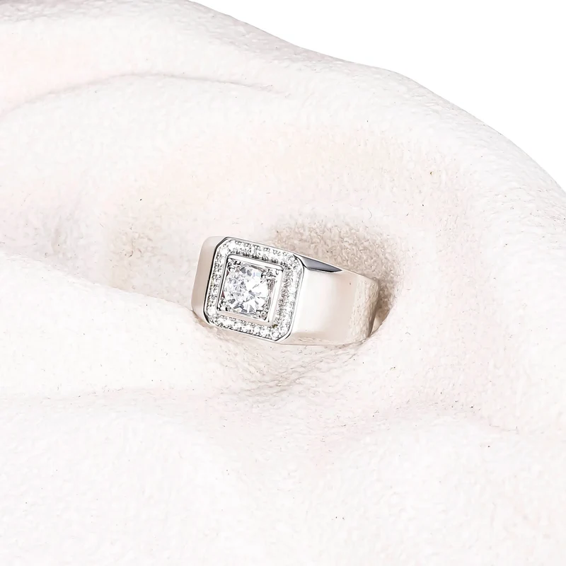 CM Jewelry Wholesale Classic Fashion High Quality Brass Zircon Gemstone Men Man Boys Glossy White Gold Plating Men's Rings