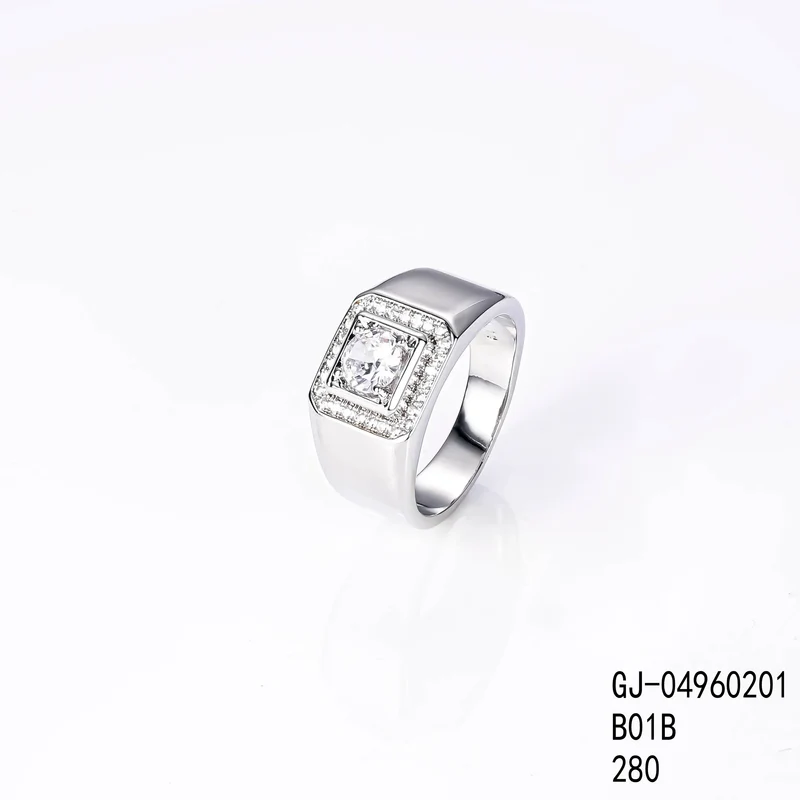 CM Jewelry Wholesale Classic Fashion High Quality Brass Zircon Gemstone Men Man Boys Glossy White Gold Plating Men's Rings