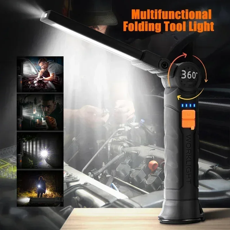 Portable COB LED Flashlight USB Rechargeable Work Light Magnetic Lanterna Hanging Lamp with Built-in Battery Camping Torch