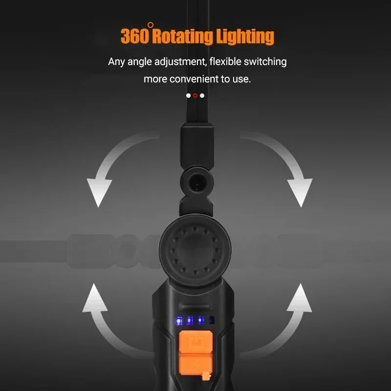 Portable COB LED Flashlight USB Rechargeable Work Light Magnetic Lanterna Hanging Lamp with Built-in Battery Camping Torch