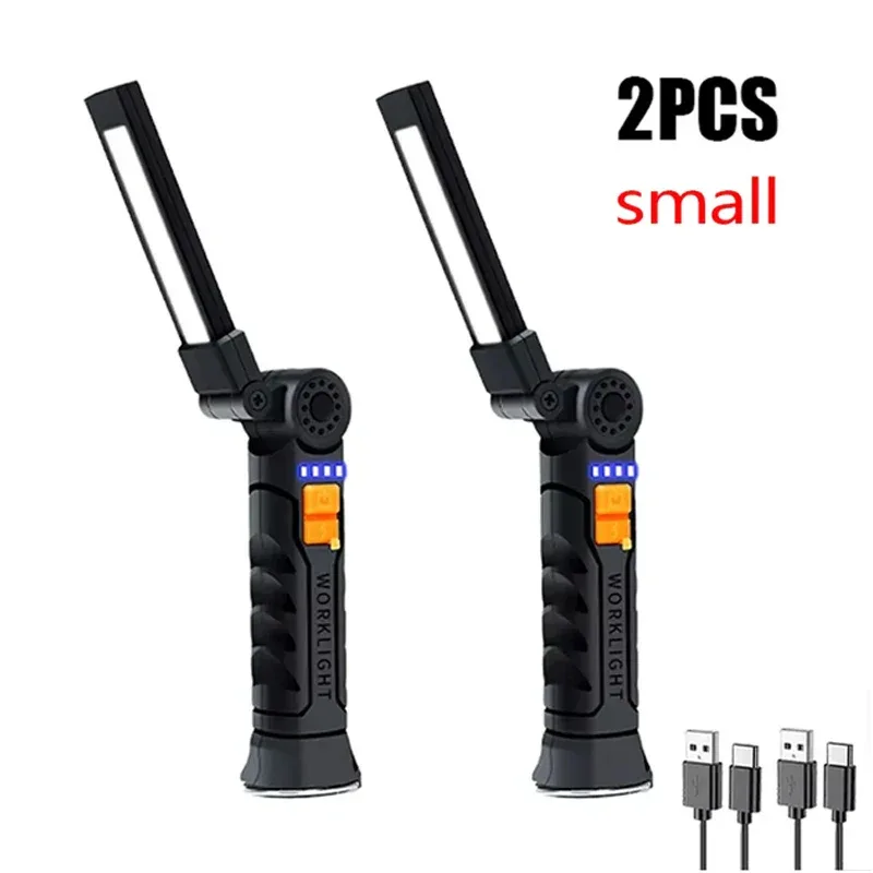 Portable COB LED Flashlight USB Rechargeable Work Light Magnetic Lanterna Hanging Lamp with Built-in Battery Camping Torch