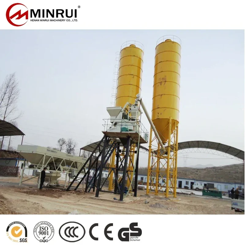 HZS50 Hopper Scale Efficient Concrete Batching Plant Core Components Including Pump Motor PLC Bearing Gearbox PLD1600 Quality