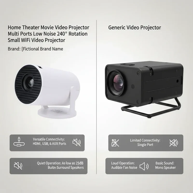Portable Projector Projector Home Theater Movie Video Projector Multi Ports Low Noise 240° Rotation Small WiFi Video Projector