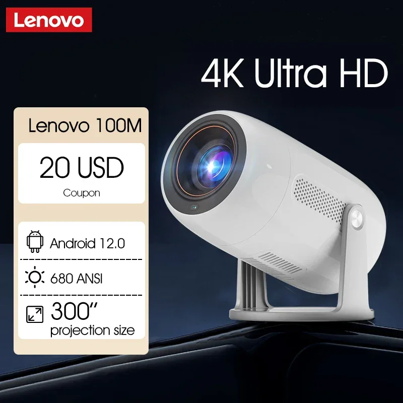 Lenovo Portable 4K Projector 100M Android 12 WIFI 6 TOF No-Sense Auto Focus Outdoor Full HD Projector Video Movie Home Theater