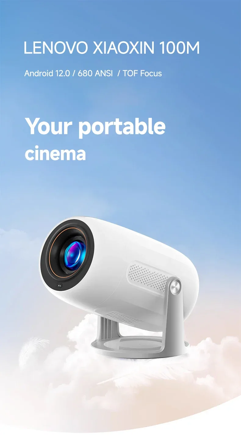 Lenovo Portable 4K Projector 100M Android 12 WIFI 6 TOF No-Sense Auto Focus Outdoor Full HD Projector Video Movie Home Theater