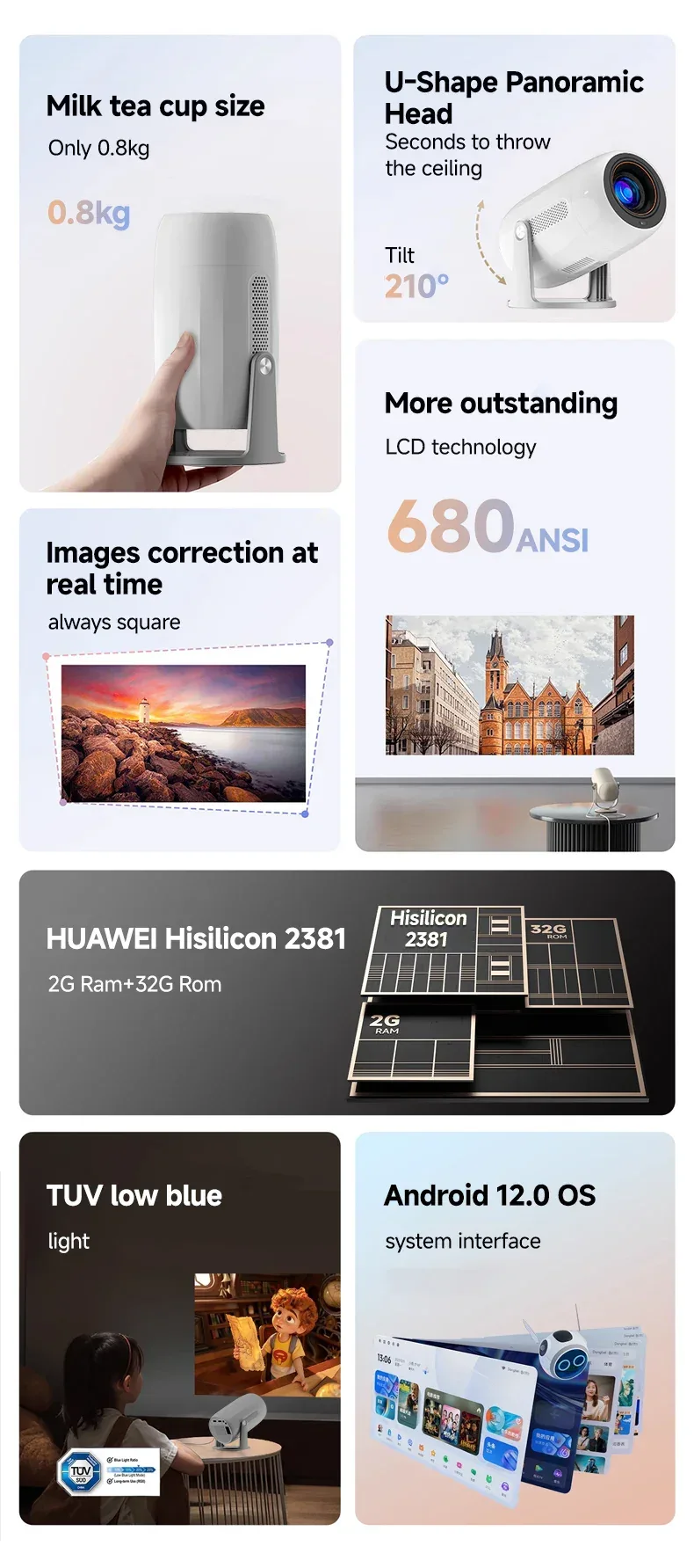 Lenovo Portable 4K Projector 100M Android 12 WIFI 6 TOF No-Sense Auto Focus Outdoor Full HD Projector Video Movie Home Theater