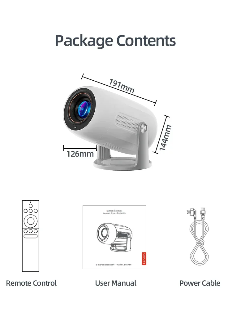 Lenovo Portable 4K Projector 100M Android 12 WIFI 6 TOF No-Sense Auto Focus Outdoor Full HD Projector Video Movie Home Theater