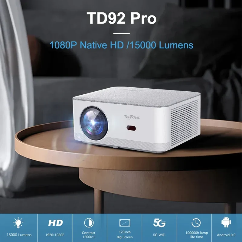 ThundeaL Portable Mini Projector TD92 Pro FHD 1080P Full HD Beam 4K Video WiFi Android Projector TD92Pro 3D Movie Home Theater