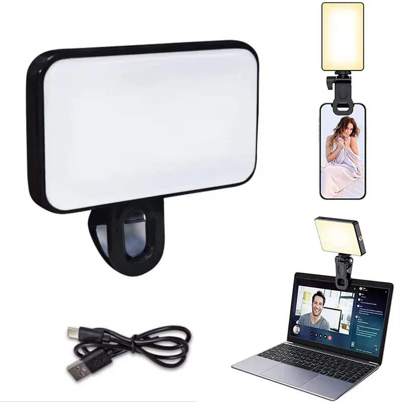 New Portable Mini Selfie Fill Light 3 Modes Adjustable Brightness Rechargeable Clip On For Mobile Phone Laptop Live Video Light
