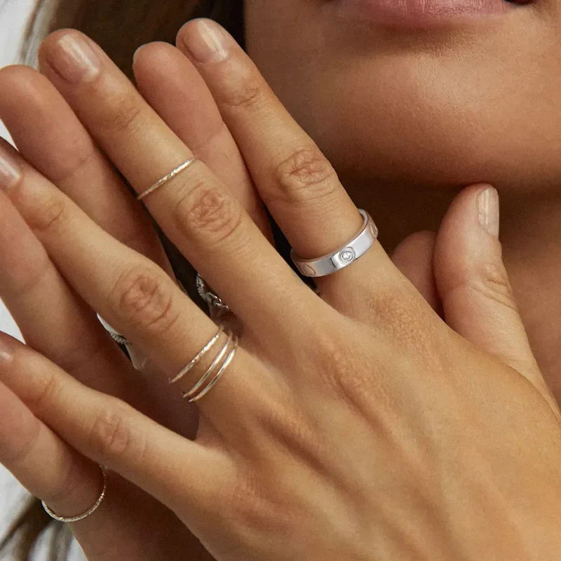 RINNTIN SR324 Heart Love Stylish Band Rings Gold Plated 925 Sterling Silver Classic for Girls Zircon Engagement Rings for Women