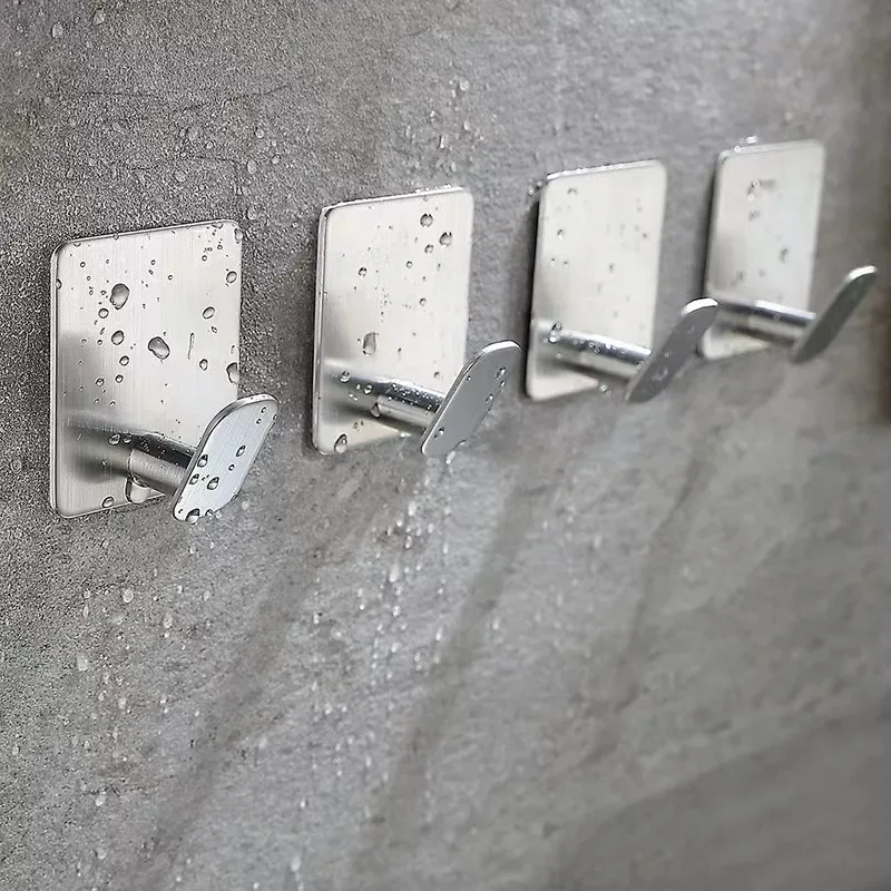 4pc/2pc bathroom clothes hooks, adhesive wall hooks, stainless steel towel racks, bathroom kitchen hardware, multi-purpose hooks