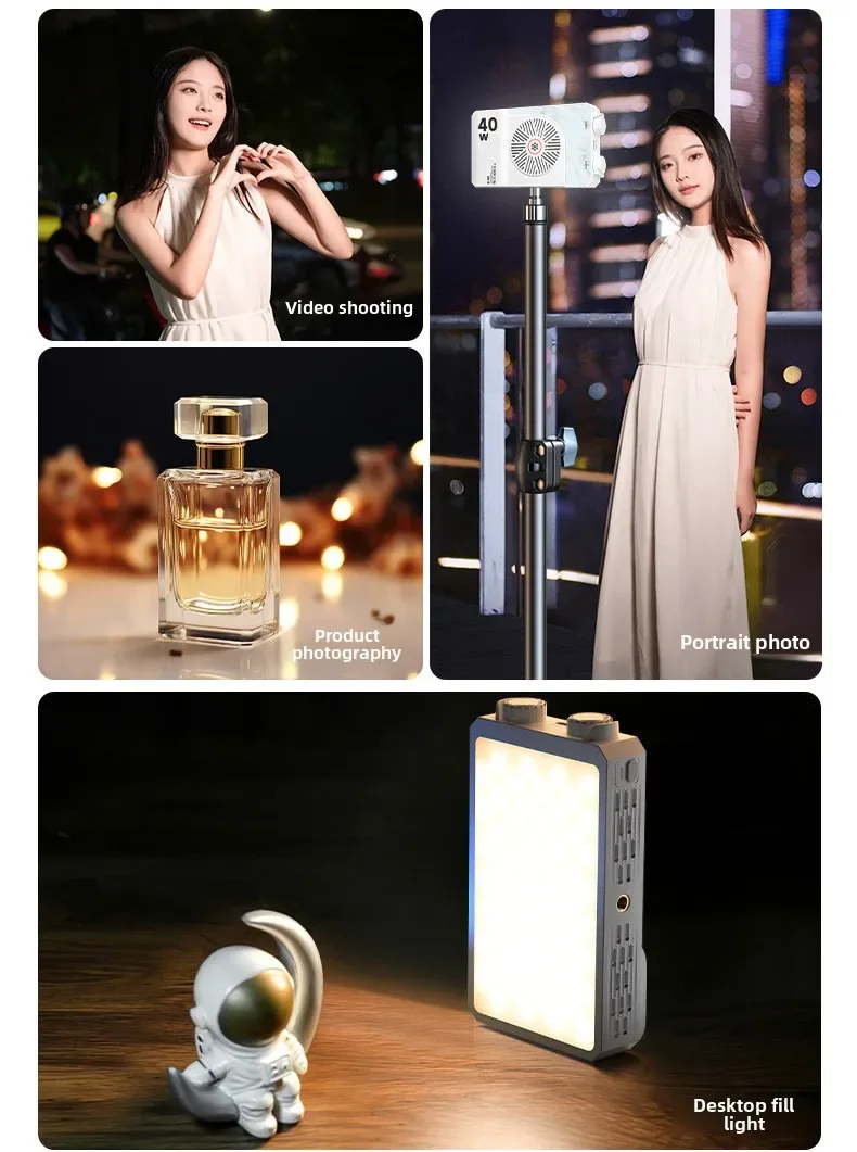 Portable LED video light 40W mini small portable fill light with built-in rechargeable battery, which can charge mobile phone PD