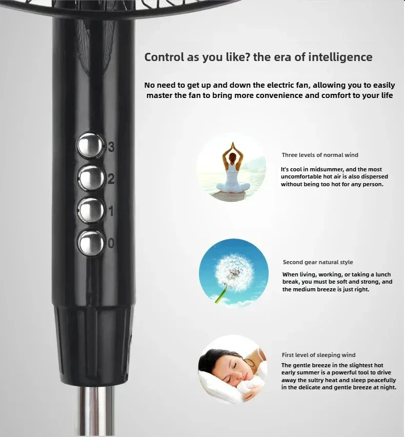 Household Silent Remote Control Standing Fan-5-Blade Powerful Oscillating Fan with Energy-Saving Motor, Adjustable Height