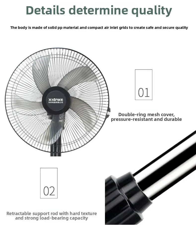 Household Silent Remote Control Standing Fan-5-Blade Powerful Oscillating Fan with Energy-Saving Motor, Adjustable Height