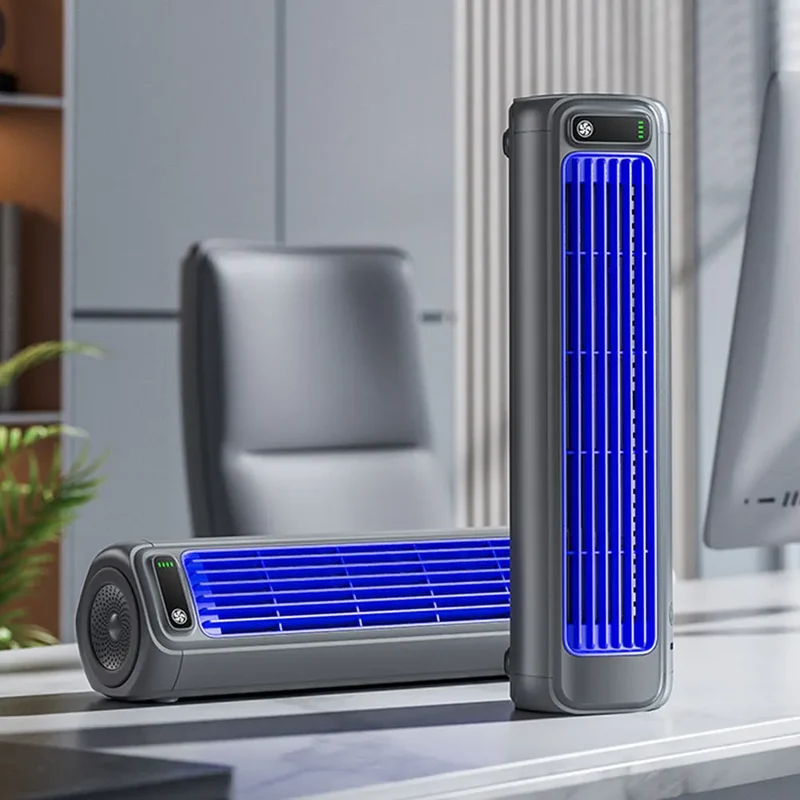 USB Plug-in Portable Tower Fan 3 Speed Desktop Fan 2000mAh Rechargeable Quiet Standing Fan 300x80x80mm Wall Mount Fan