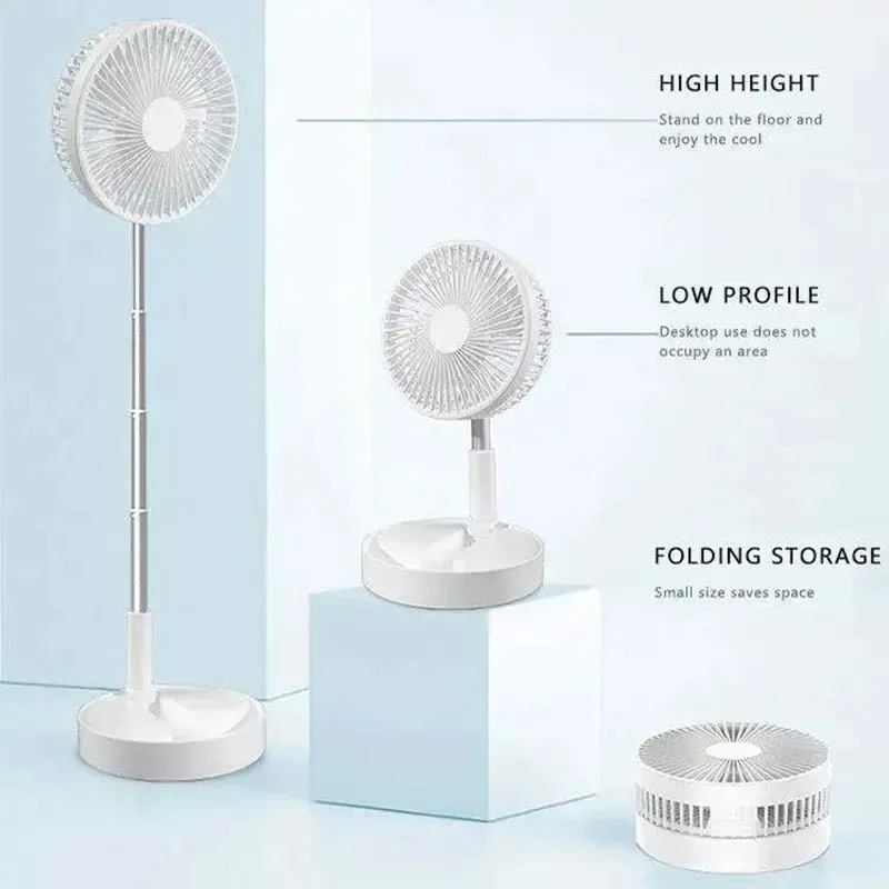 Foldable Telescopic Wireless Portable Desk Fan Usb Rechargeable Built-In Battery Oscillating Standing Air Cooling Fan
