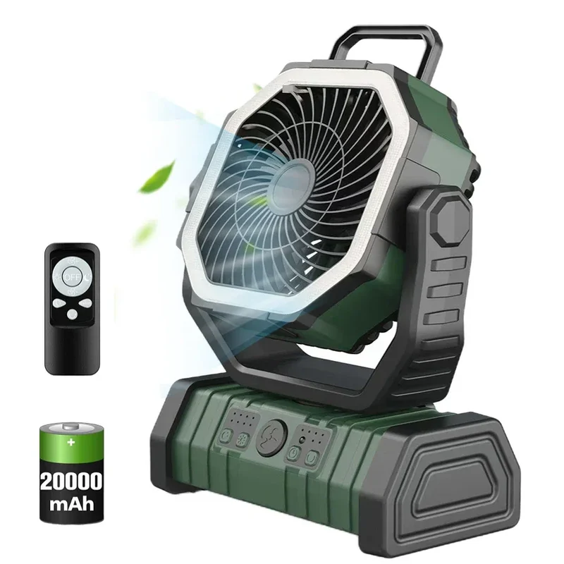 20000mAh 10000mAhUSB Rechargeable Camping Fan Portable Air Circulators Wireless Fans 270 ° Head Rotation Tent Fan with Hook