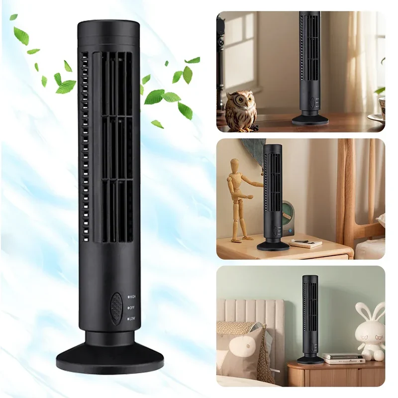 USB LED Tower Fan Bladeless Cooling Fan 2 Gear Speed Stand Up Tower Fan Portable Electric Floor Fan for Living Room Bedroom