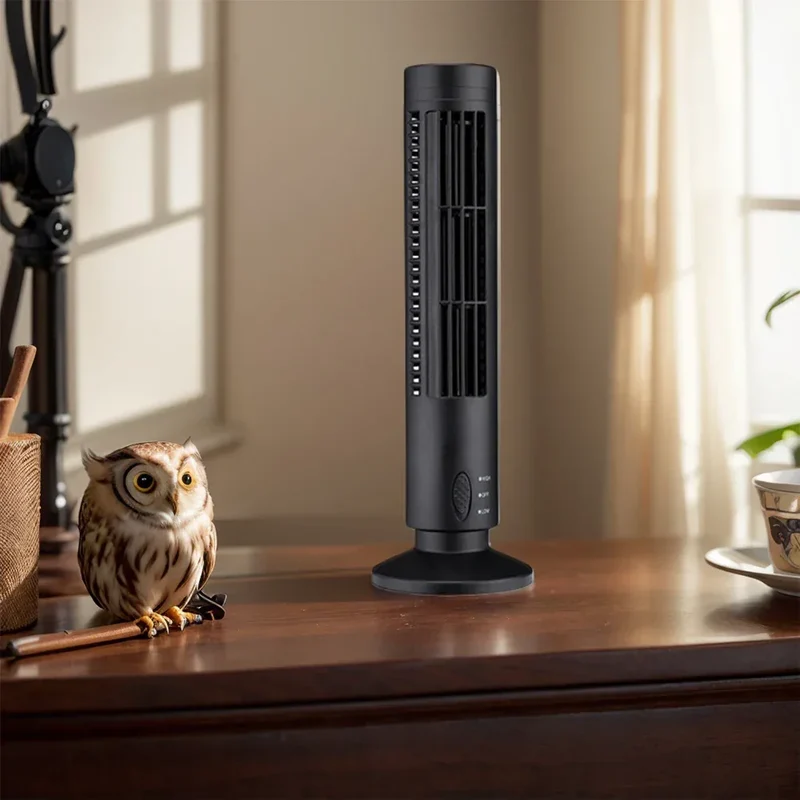 USB LED Tower Fan Bladeless Cooling Fan 2 Gear Speed Stand Up Tower Fan Portable Electric Floor Fan for Living Room Bedroom