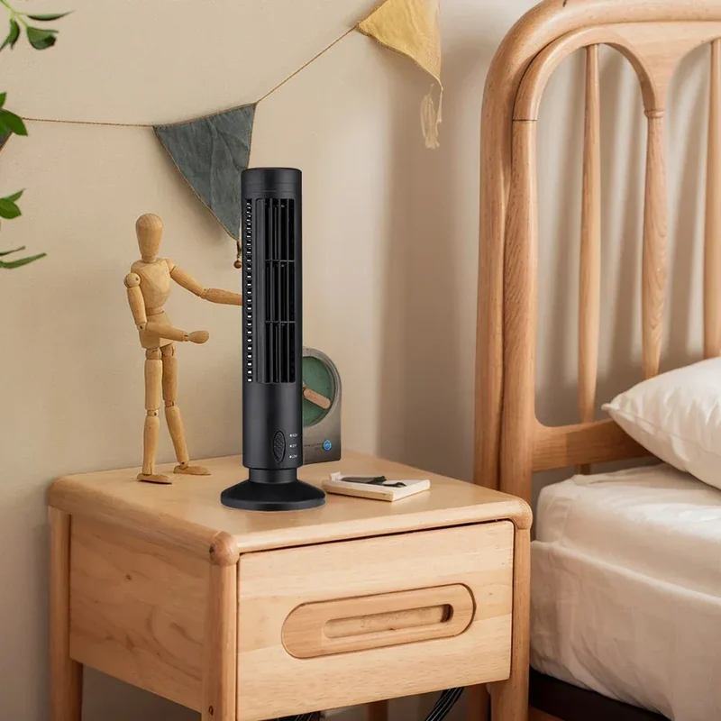 USB LED Tower Fan Bladeless Cooling Fan 2 Gear Speed Stand Up Tower Fan Portable Electric Floor Fan for Living Room Bedroom