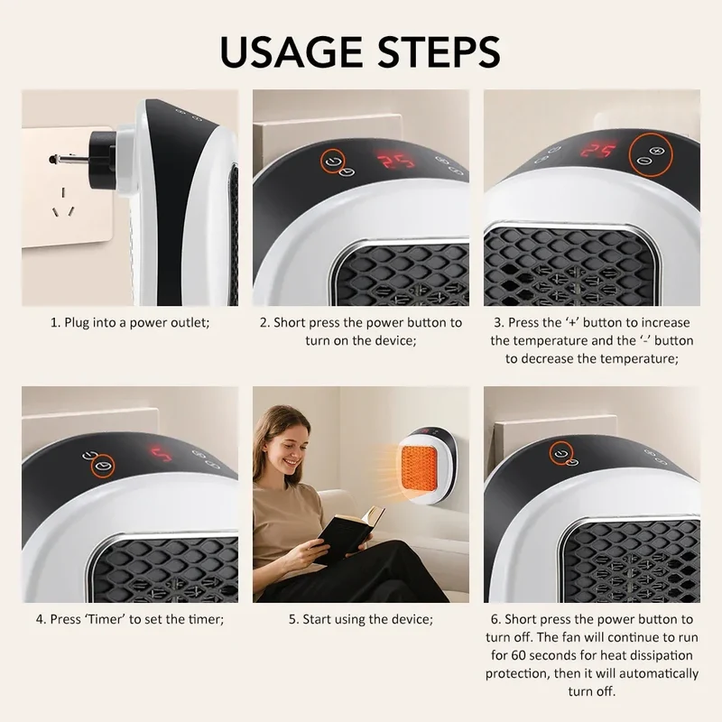 Plug In Heater Mini Electric Heater Warmer Wall Mounted Heater Fan for Home Office Dorm Room Radiator Remote Warmer Machine