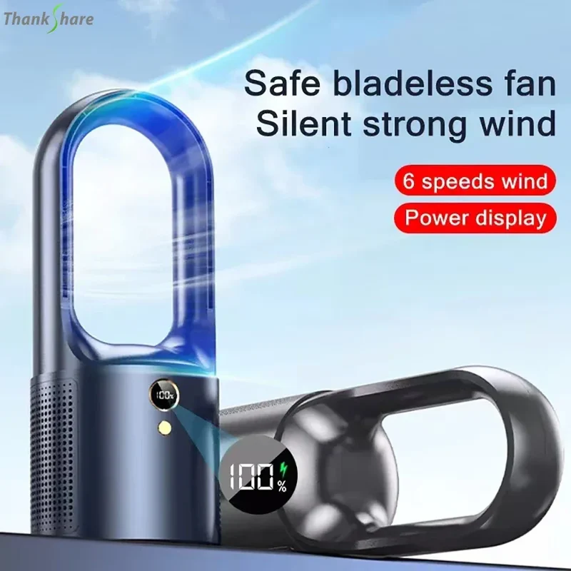 Electric Rechargeable Fan Bladeless Floor Standing Fan Cooling Child Safety Tower 2000mAh Fan Household Air Cooler 6 Gears